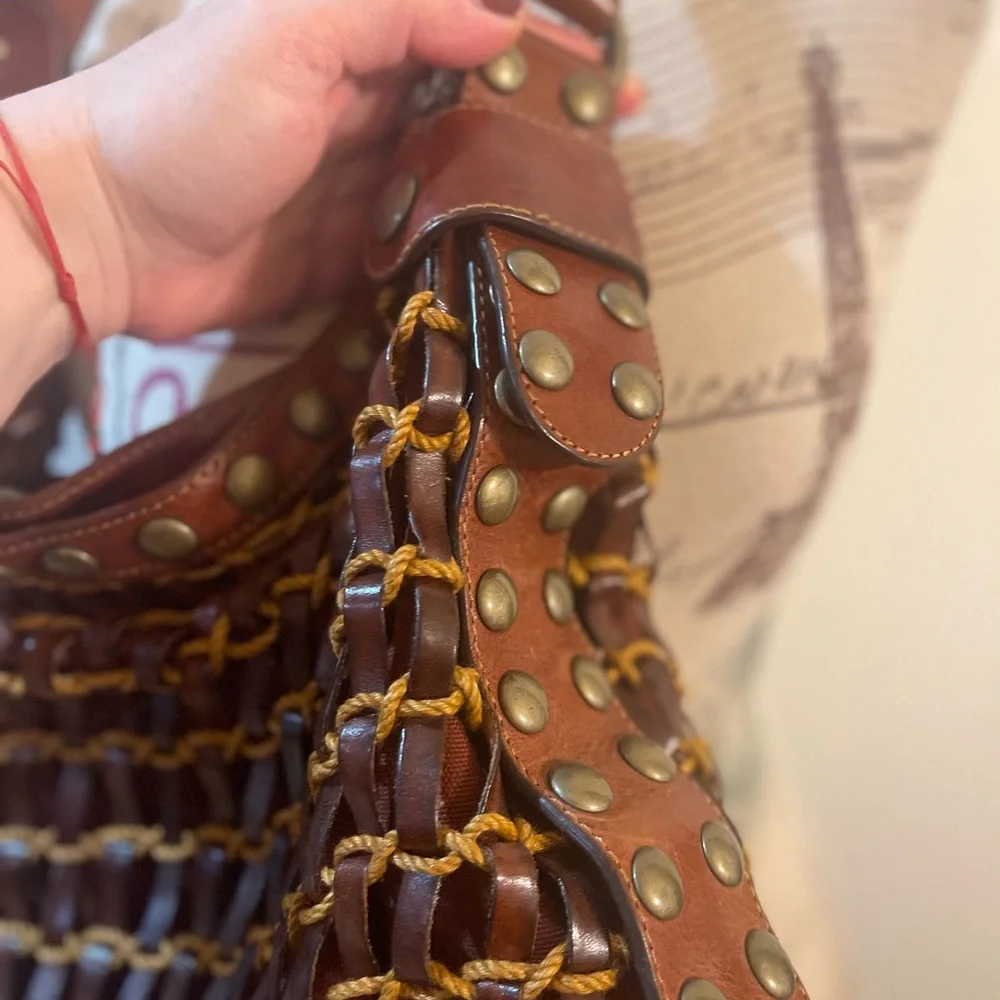 Kooba Brown Leather Studded Hobo Shoulder Bag